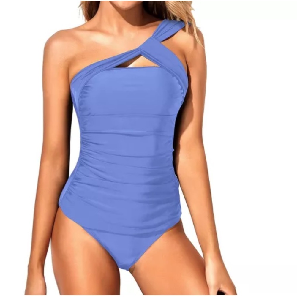 Tempt Me Two Piece Tankini  One Shoulder Swim Top with Bottom Swimsuit nwt